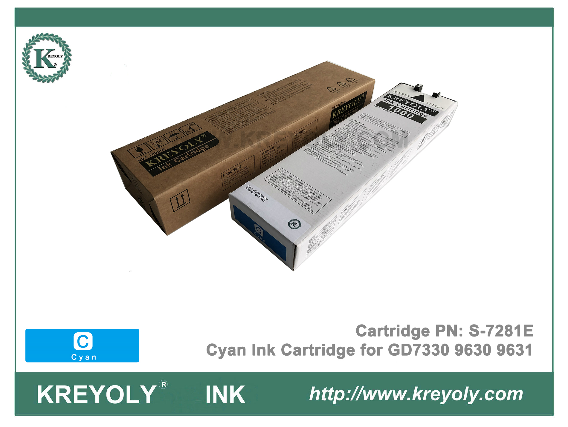 Cartucho de tinta cian S-7281 para máquina de inyección de tinta Riso ComColor GD9630 GD9631 GD7330